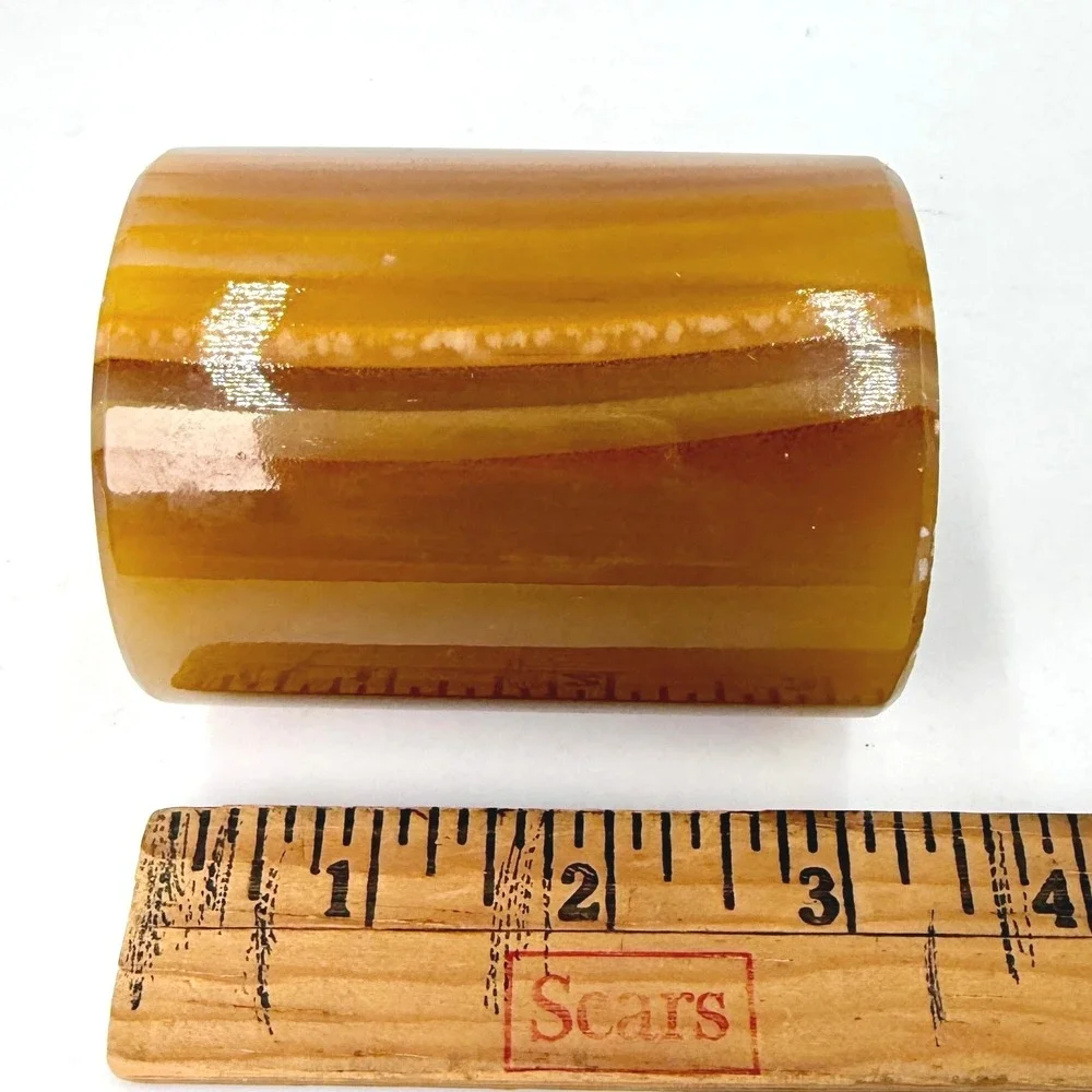Vintage Banded Onyx‎ Stone Pen Holder Paperweight Brown Marble 7 Hole